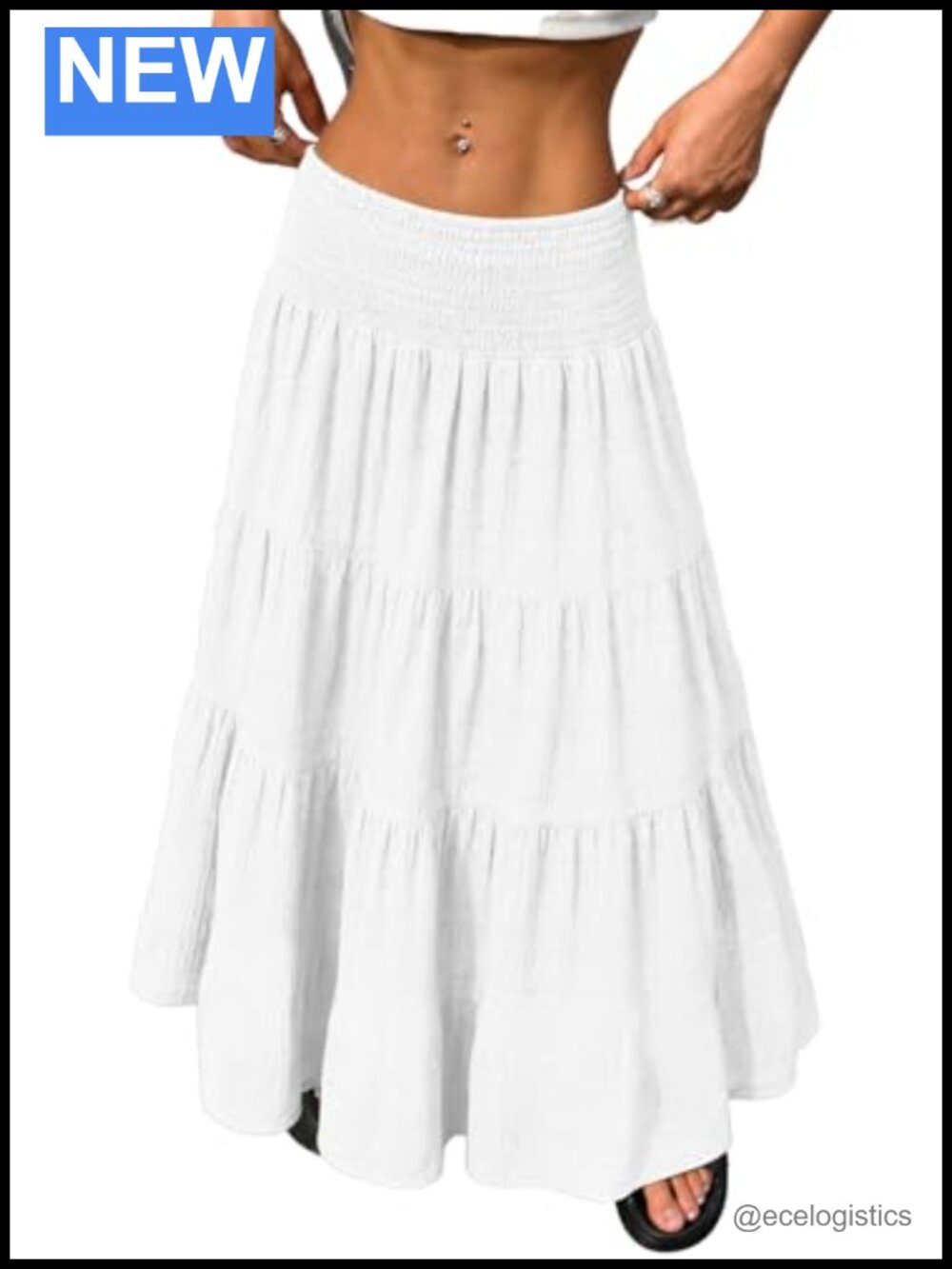 Boho Tiered Maxi Skirt with Smocked Waist for Women